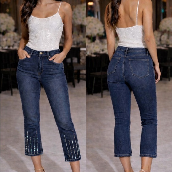 C Est. 1946 Denim - C.EST 1946 Rhinestone Embellished Vintage  Dark Blue Cropped Jeans size 18W -GUC